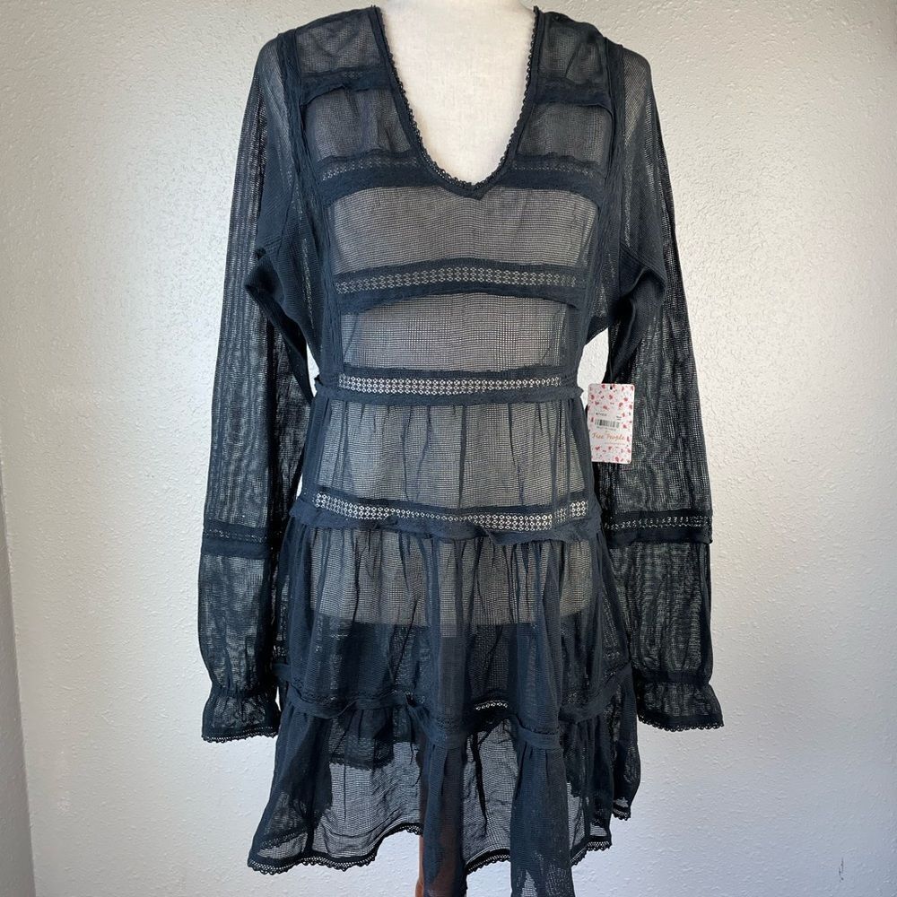 NWT Free People Black Sheer Top Size S
